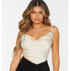 Pretty little thing cream cowl neck tank top in size USA 2.